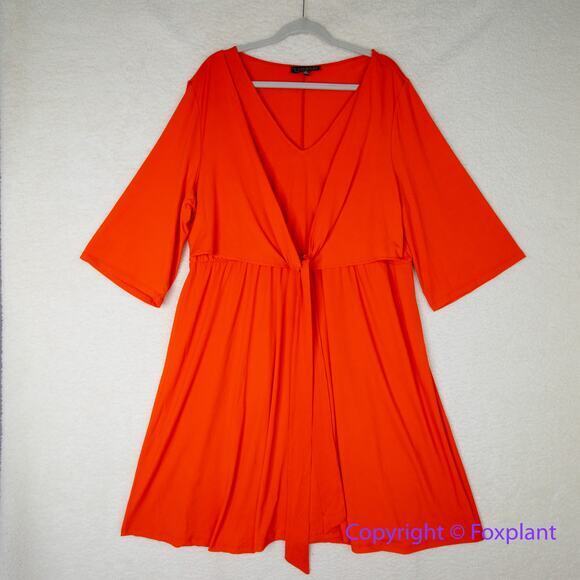 New! Eloquii orange red tie front V neck bell sleeve dress, size 20‎ - Picture 1 of 16